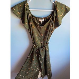 Green and floral print dress